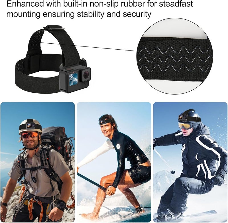 GOLRTRAL مجموعة ملحقات 3 في 1 لجهاز GoPro Hero 13 12 11 10 9 8 7 6 5 4 3 بلاك، حزام تثبيت على الصدر/حزام رأس/حزام معصم دوار 360°، مجموعة ملحقات مرنة قابلة للتعديل - Image 3